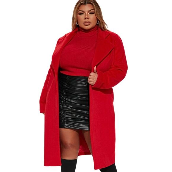 New Red Plus Size Fashion Nova Pea Coat - Picture 1 of 6